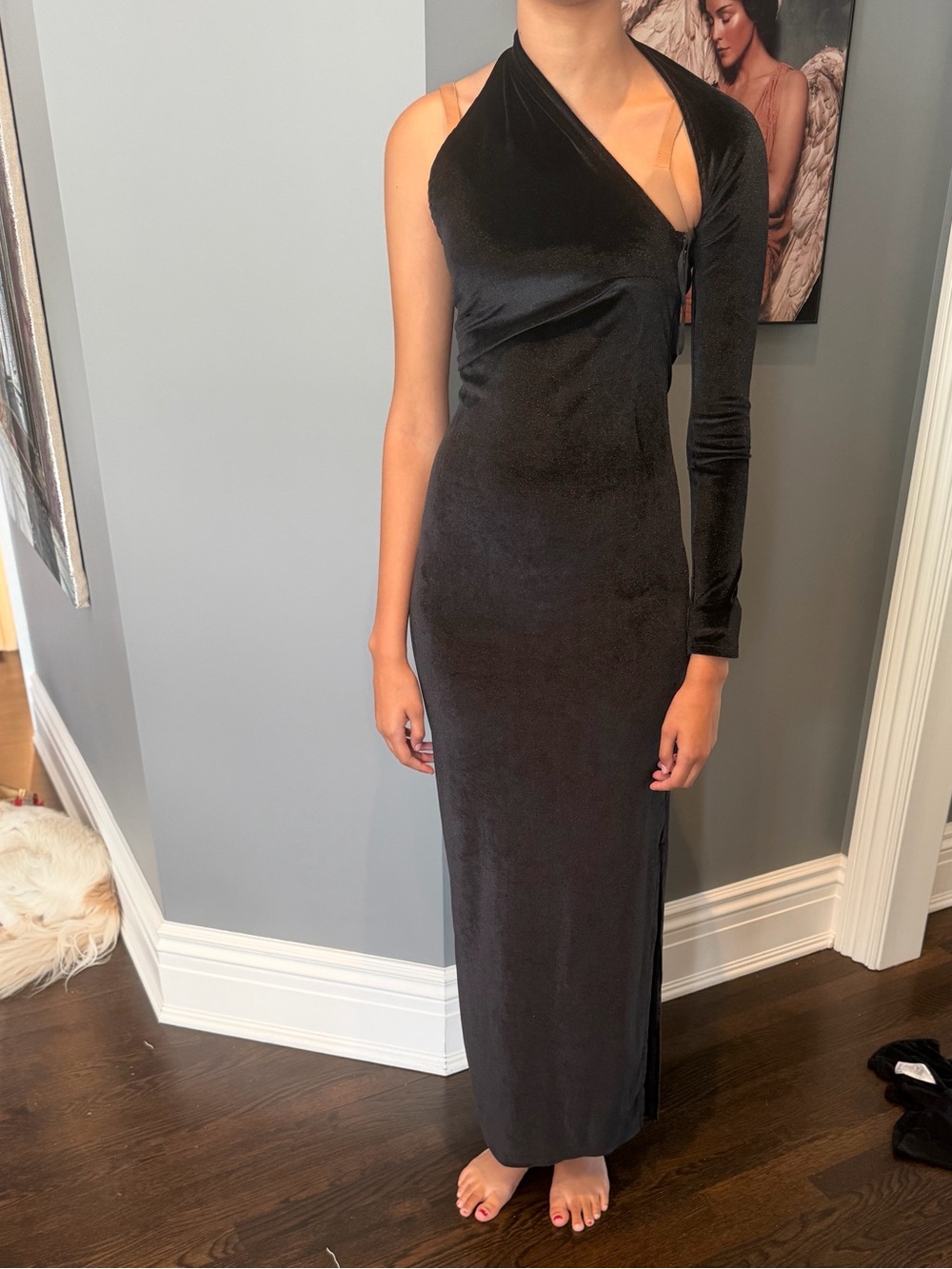 MARELLA Black One-Sleeve Asymmetrical Velvet Gown